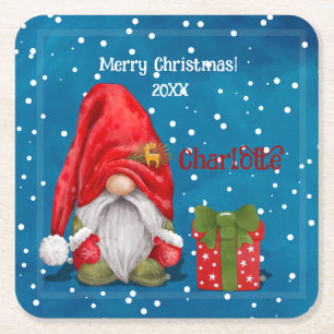 Posavasos Cuadrado De Papel Personalizable lindo padre Navidad