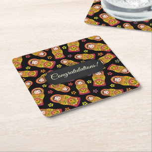 Posavasos Cuadrado De Papel Personalizable Matreshka
