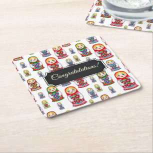 Posavasos Cuadrado De Papel Personalizable Matreshka