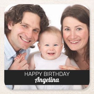 Posavasos Cuadrado De Papel Personalizado 1 foto Feliz cumpleaños Agregar nom