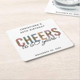 Posavasos Cuadrado De Papel Personalizado 60.ª tipografía de leopardo de cumpl