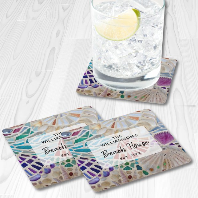 Posavasos Cuadrado De Papel Personalizado Beach House (Subido por el creador)