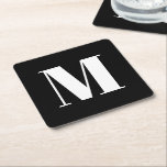 Posavasos Cuadrado De Papel Personalizado blanco negro monograma fiesta modern<br><div class="desc">Monograma personalizado blanco y negro inicial moderno fiesta Papel cuadrado Cuadrado elegante diseño minimalista elegante</div>