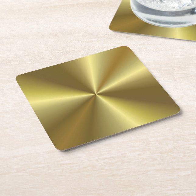 Posavasos Cuadrado De Papel Personalizado Blank Plantilla Faux Gold Metallic (En perspectiva)