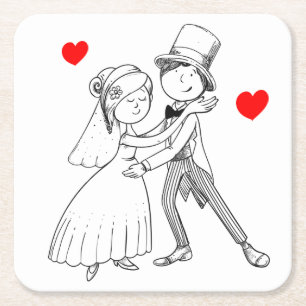 Posavasos Cuadrado De Papel Personalizado, Boda bailarín recién casado