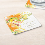Posavasos Cuadrado De Papel Personalizado Boda de acuarela de flores rusticas<br><div class="desc">Personalizado  de papel Boda de color de agua con flores amarillas rusticas</div>