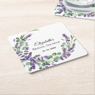 Posavasos Cuadrado De Papel Personalizado Boho Lavender Eucalyptus Bridal Show