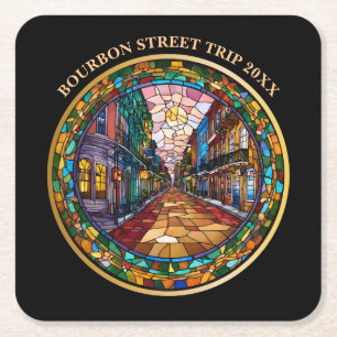 Posavasos Cuadrado De Papel Personalizado calle Bourbon Nueva Orleans con fech