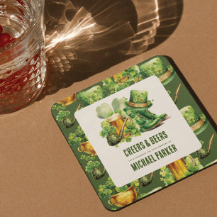 Posavasos Cuadrado De Papel Personalizado Cheers Beers Cumpleaños San Patricio