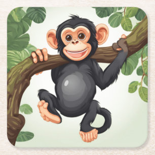 Posavasos Cuadrado De Papel Personalizado chimpancé loco gracioso