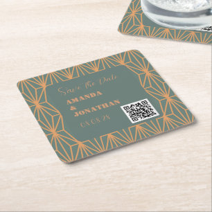 Posavasos Cuadrado De Papel Personalizado Código QR moderno Guardar fecha