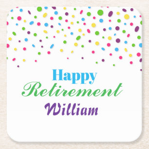 Posavasos Cuadrado De Papel Personalizado Cute colorido confetti feliz retiro
