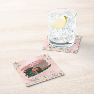 Posavasos Cuadrado De Papel Personalizado Cute Love You Foto De Pareja Floral