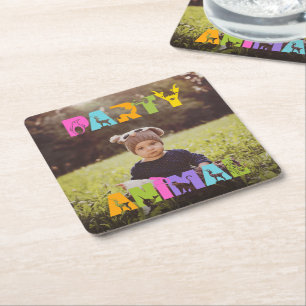 Posavasos Cuadrado De Papel Personalizado de animales fiesta Foto