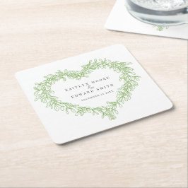 Posavasos Cuadrado De Papel Personalizado de bodas de invierno verde de mistle