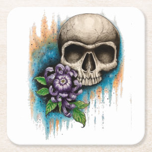 Posavasos Cuadrado De Papel personalizado de diseño "Skull and Mamá"