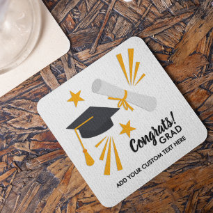 Posavasos Cuadrado De Papel Personalizado de Graduación de Graduación Grad Cap