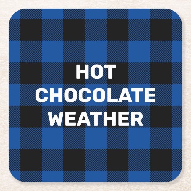 Posavasos Cuadrado De Papel Personalizado de juego de búfalo azul y negro dice (Anverso)