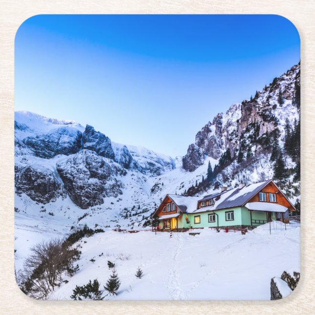 Posavasos Cuadrado De Papel Personalizado de la montaña Malaiesti, Bucegi (Anverso)