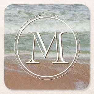 Posavasos Cuadrado De Papel Personalizado de las olas de arena de la playa Mon