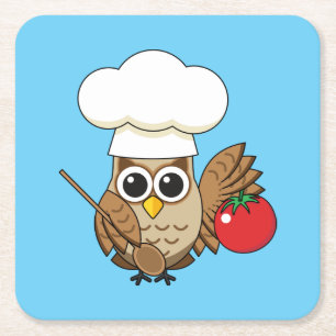 Posavasos Cuadrado De Papel Personalizado de Lechuza Cocina