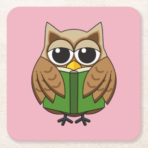 Posavasos Cuadrado De Papel Personalizado de libros de lectura de Lechuza de B