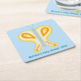 Posavasos Cuadrado De Papel Personalizado de mariposa cuta Baby Shower