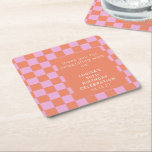 Posavasos Cuadrado De Papel Personalizado de Naranja Rosado de tablero de ajed<br><div class="desc">Diversión entretenida Moderno Checkerboard Geometric Birthday Party Nombre personalizado Gracias Pascua de papel cuadrado en rosa y Naranja</div>