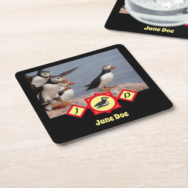 Posavasos Cuadrado De Papel Personalizado de natación atlántica Monograma Foto (En perspectiva)