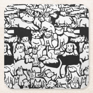 Posavasos Cuadrado De Papel Personalizado de perros y gatos"