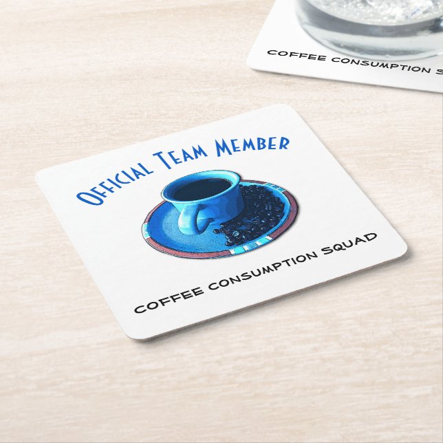 Posavasos Cuadrado De Papel Personalizado de Saucer de la Copa Azul de Café (En perspectiva)