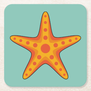Posavasos Cuadrado De Papel Personalizado de Starfish Naranja Cute