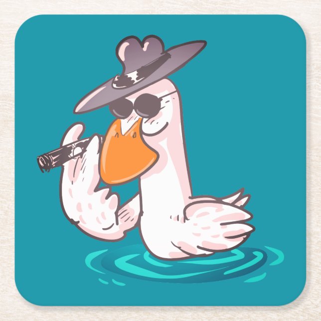 Posavasos Cuadrado De Papel personalizado del jefe del pato gracioso (Anverso)