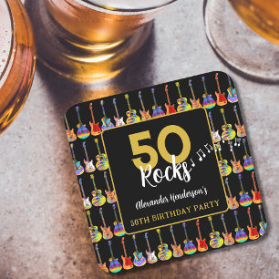 Posavasos Cuadrado De Papel Personalizado del partido de cumpleaños 50 Rock an