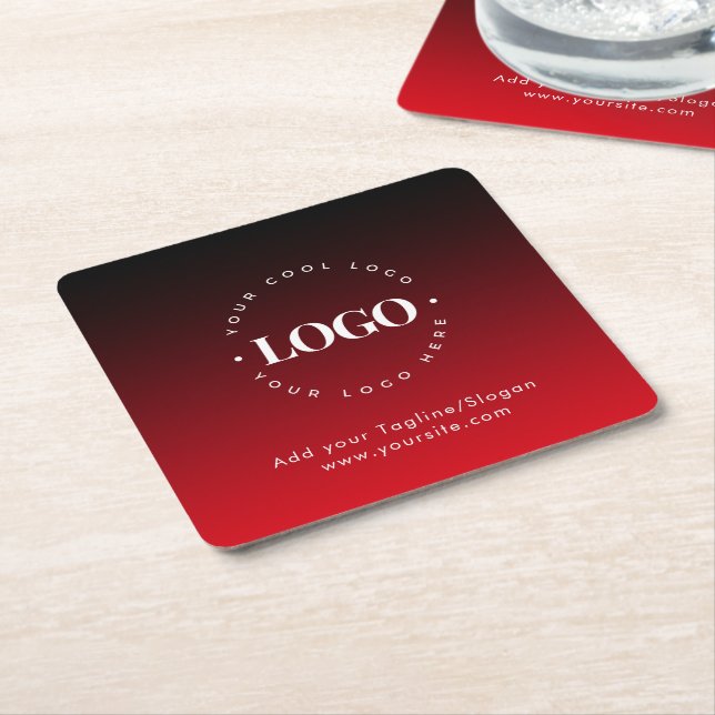 Posavasos Cuadrado De Papel Personalizado Empresa logotipo comercial Textos Fi (En perspectiva)