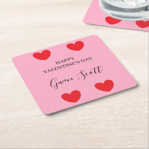 Posavasos Cuadrado De Papel Personalizado Feliz corazón rojo de San Valentín r