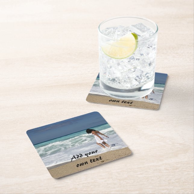 Posavasos Cuadrado De Papel Personalizado. Foto y texto. (In situ)