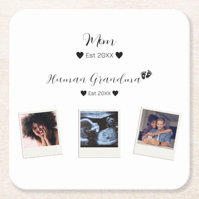 Posavasos Cuadrado De Papel Personalizado fotográfico de familia personalizado (Anverso)