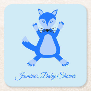 Posavasos Cuadrado De Papel Personalizado Fox de Cute Blue Baby Boy