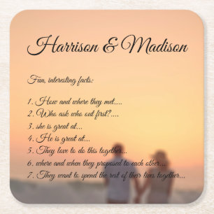 Posavasos Cuadrado De Papel Personalizado guión gráfico pareja hechos divertid