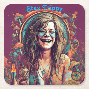 Posavasos Cuadrado De Papel Personalizado Hippie Boho Stay Trippy Vibes Person