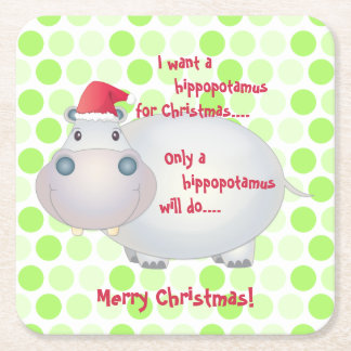 Posavasos Cuadrado De Papel Personalizado Hippopótamo Navidades Navidad