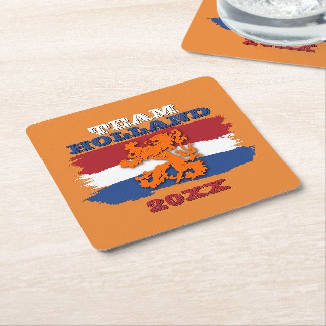 Posavasos Cuadrado De Papel Personalizado Holanda Naranja de bandera holandesa (En perspectiva)