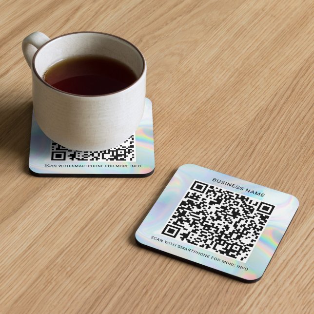 Posavasos Cuadrado De Papel Personalizado Holographic QR Code Business Service (Holographic Business QR Code Coaster)