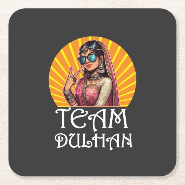 Posavasos Cuadrado De Papel Personalizado Imprimir Desi Boda Shaadi Vibes (Anverso)