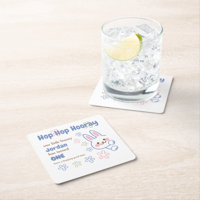 Posavasos Cuadrado De Papel Personalizado lindo conejo volteando a un niño pri (In situ)
