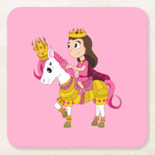 Posavasos Cuadrado De Papel Personalizado lindo princesa arroja almohada