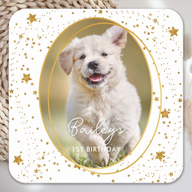 Posavasos Cuadrado De Papel Personalizado Mascota de fotografía perro Cumpleañ (Subido por el creador)