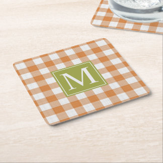 Posavasos Cuadrado De Papel Personalizado Naranja Calabaza Verde Picnic Gingha