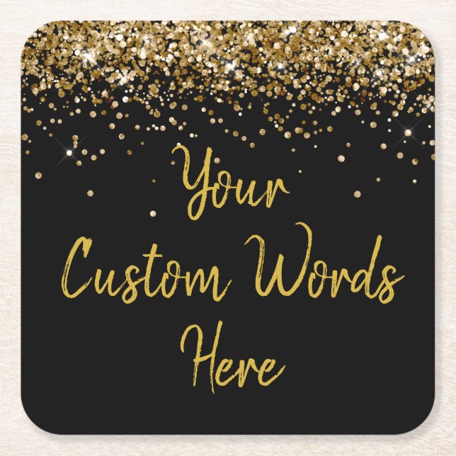 Posavasos Cuadrado De Papel Personalizado Purpurina de la fiesta de cumpleaños (Anverso)